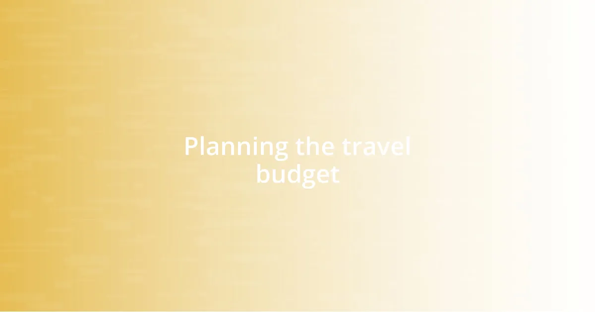 Planning the travel budget